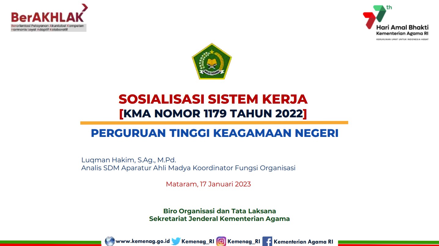 SOSIALISASI SISTEM KERJA [KMA NOMOR 1179 TAHUN 2022] PERGURUAN TINGGI KEAGAMAAN NEGERI